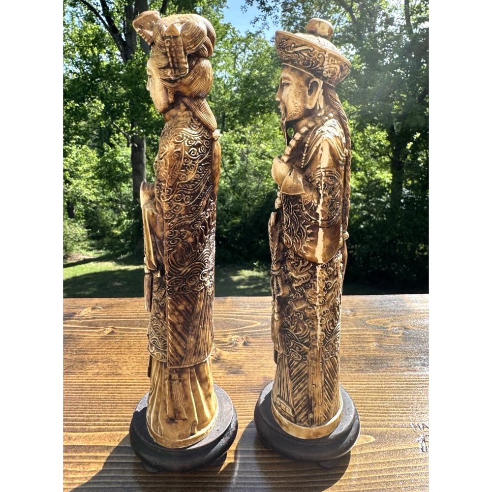 Chinese Emperor Empress Figurines Set Resin Asian Oriental Statues 10" - Picture 5 of 10